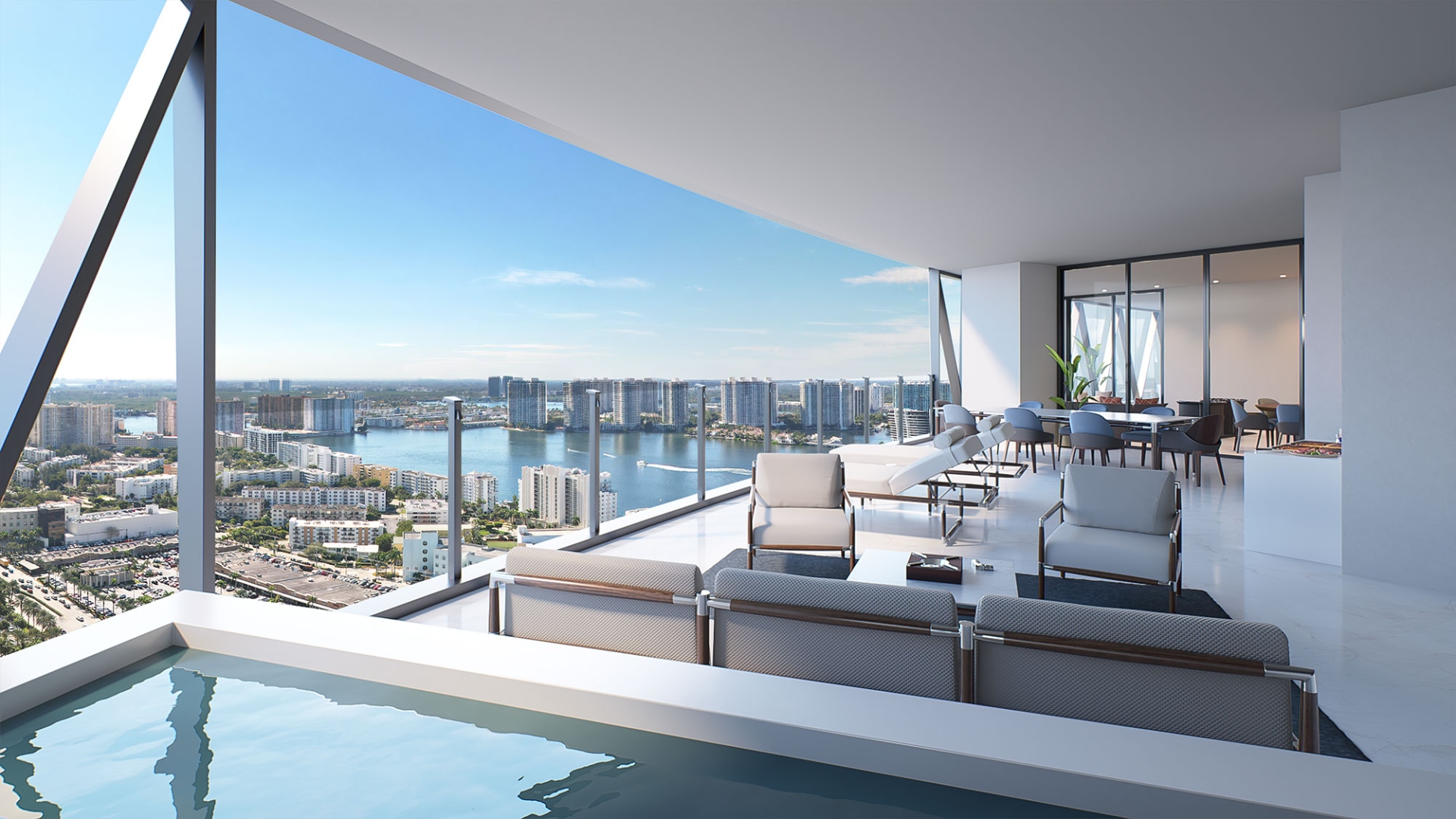 Bentley Residences Miami private balcony pool with intracoastal waterway views
